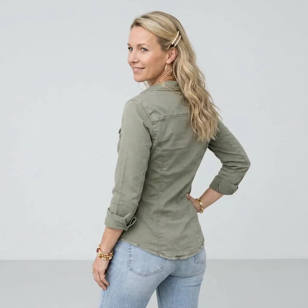 Hemdjacke für Damen aus Baumwolle in leichter Qualität im Utility Stil Grau 1