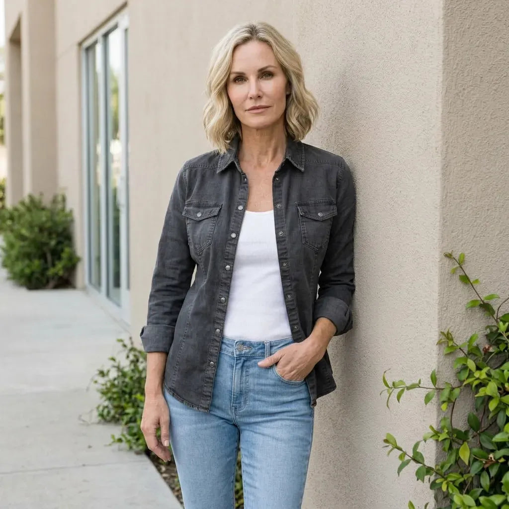 Hemdjacke für Damen aus Baumwolle in leichter Qualität im Utility Stil Schwarz 2