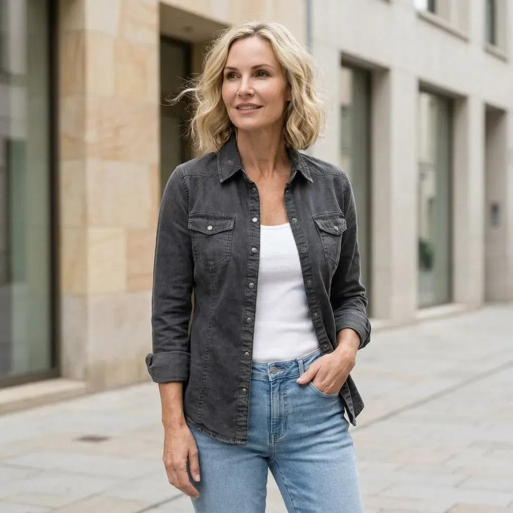 Hemdjacke für Damen aus Baumwolle in leichter Qualität im Utility Stil Schwarz 3