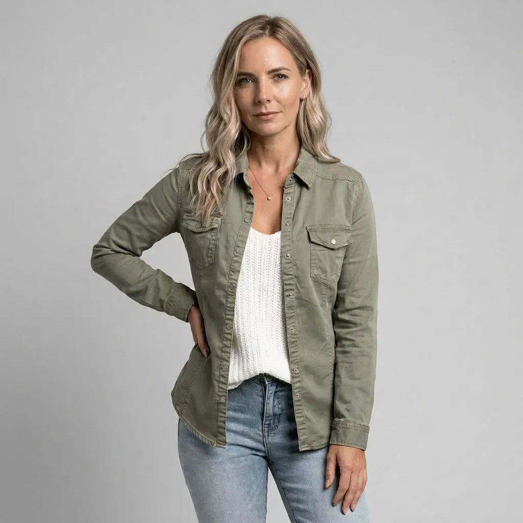 Hemdjacke für Damen aus Baumwolle in leichter Qualität im Utility Stil Grau 5