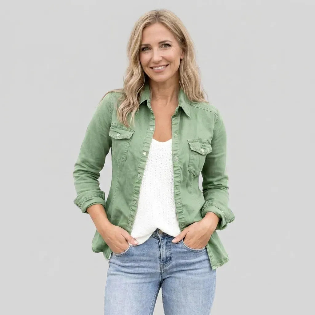 Hemdjacke für Damen aus Baumwolle in leichter Qualität im Utility Stil Grün 6