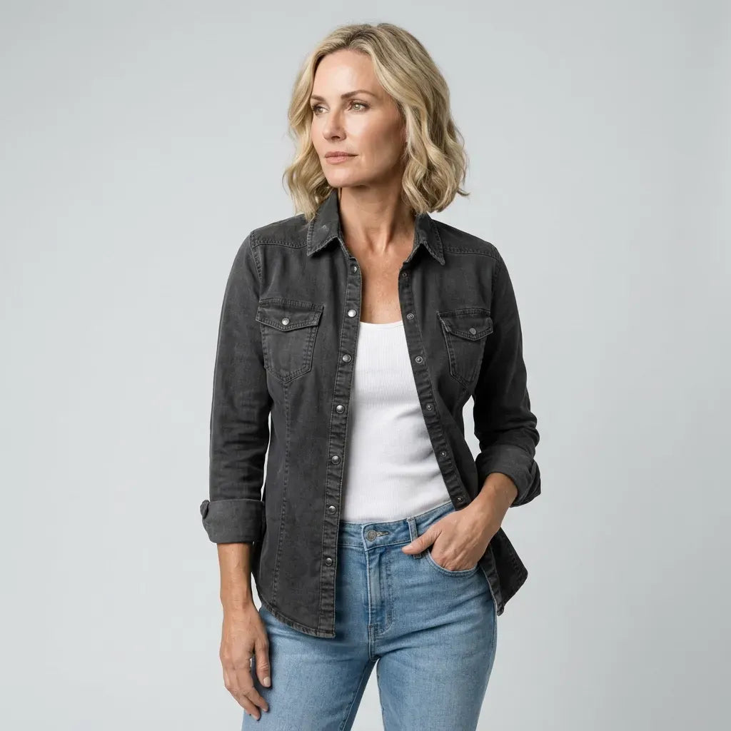 Hemdjacke für Damen aus Baumwolle in leichter Qualität im Utility Stil Schwarz 8