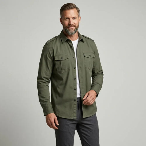 Hemdjacke für Herren aus Baumwolle mit Taschen im Slim Fit Grün 2
