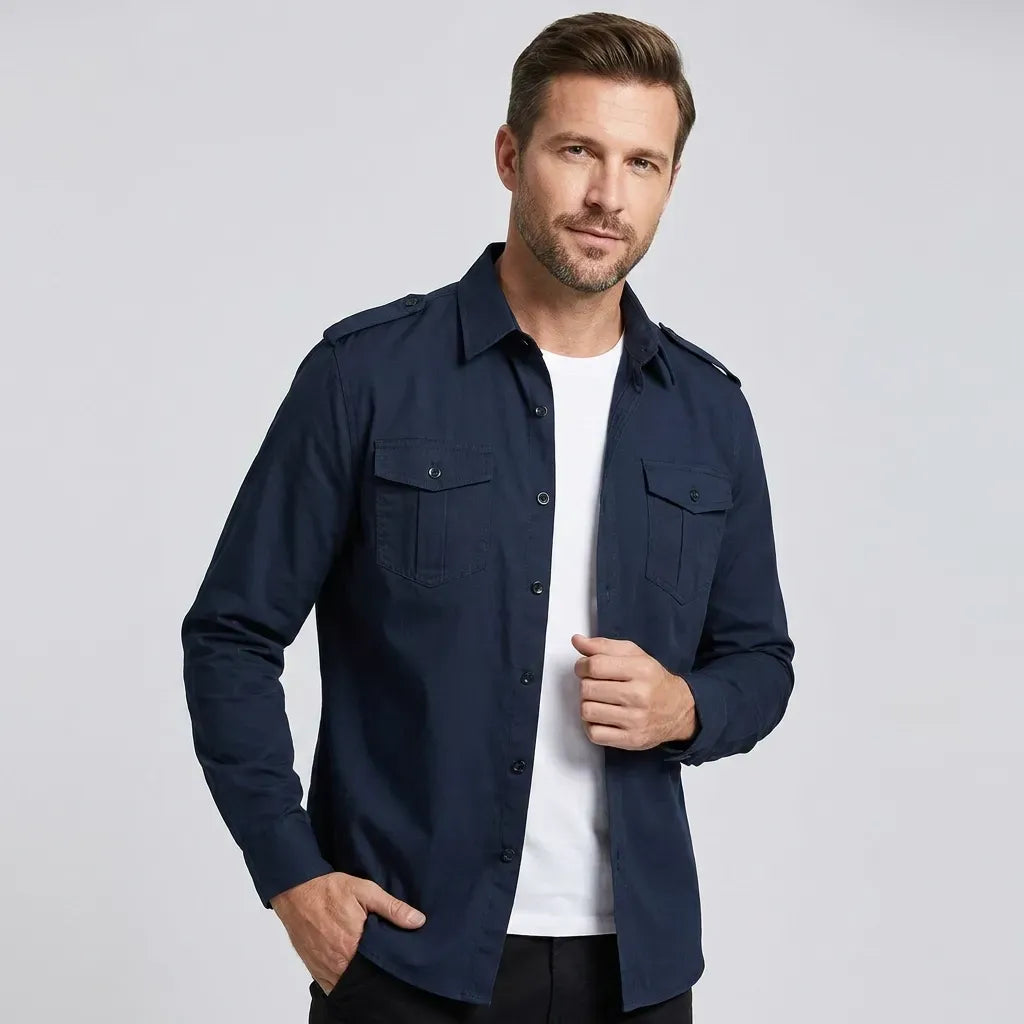 Hemdjacke für Herren aus Baumwolle mit Taschen im Slim Fit Blau 6