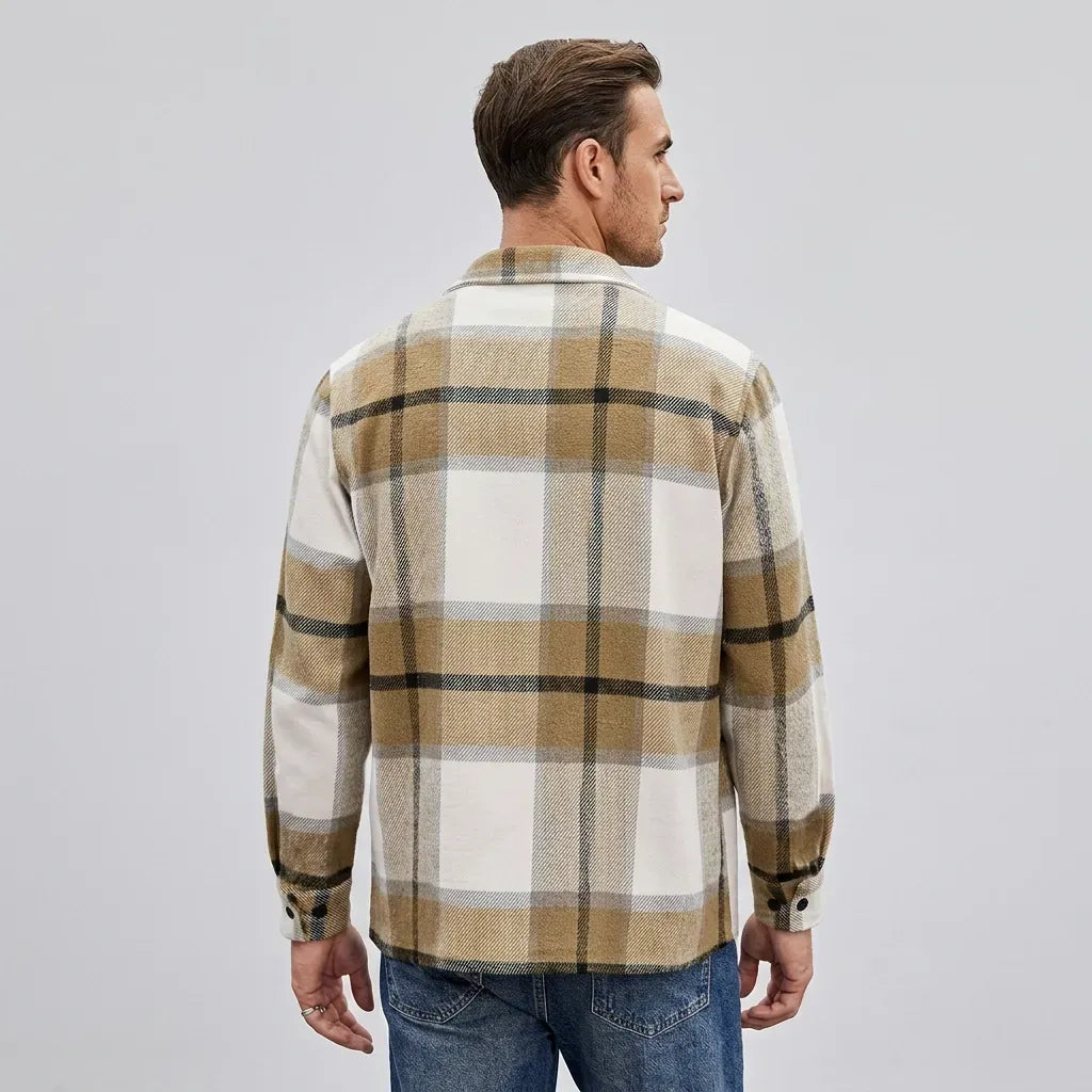 Hemdjacke für Herren aus Fleece mit Taschen mit Karomuster Khaki 11