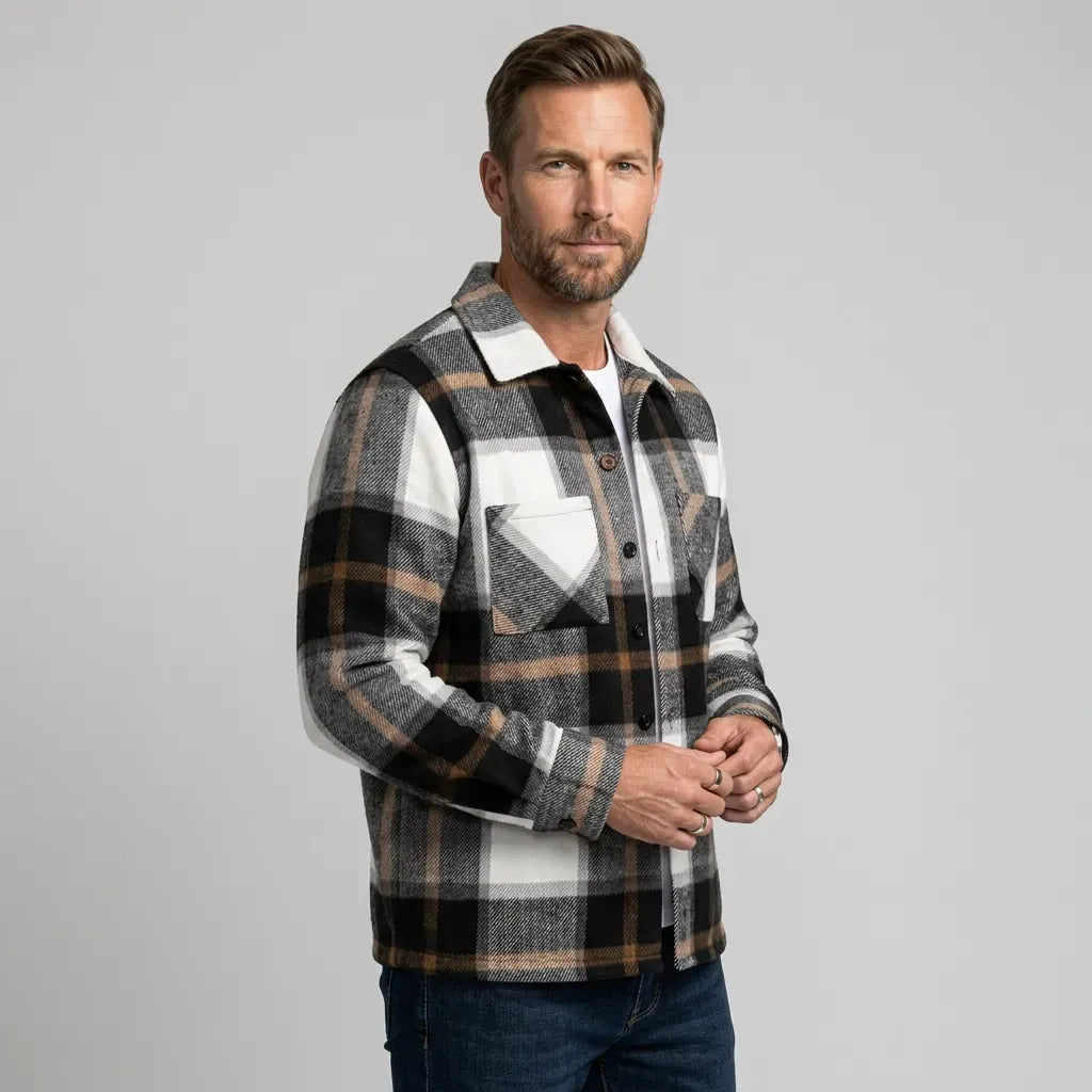 Hemdjacke für Herren aus Fleece mit Taschen mit Karomuster Grau 6