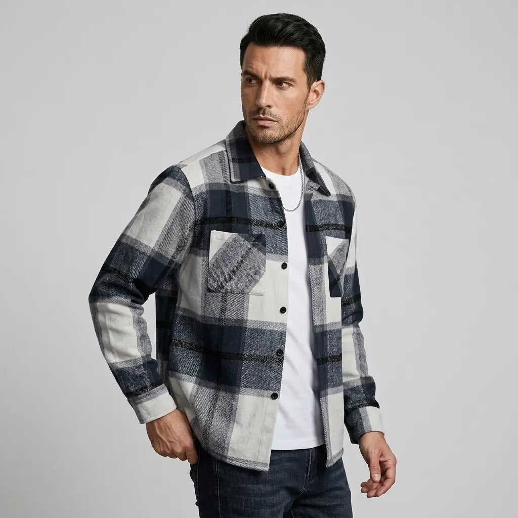 Hemdjacke für Herren aus Fleece mit Taschen mit Karomuster Schwarz 7