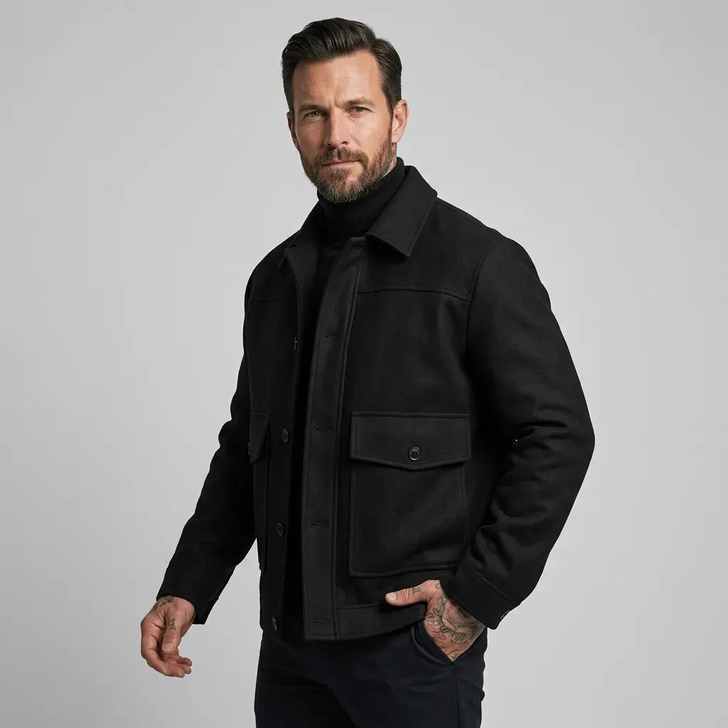 Hemdjacke für Herren aus Twill als Übergangsjacke Schwarz 7