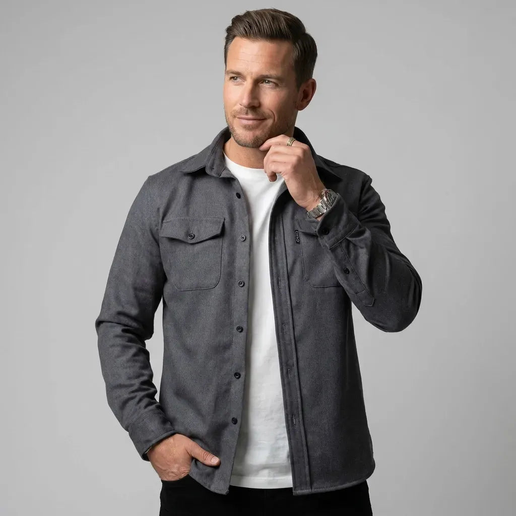 Hemdjacke für Herren im Oversize-Stil aus Flanell mit Taschen Dunkelgrau 4