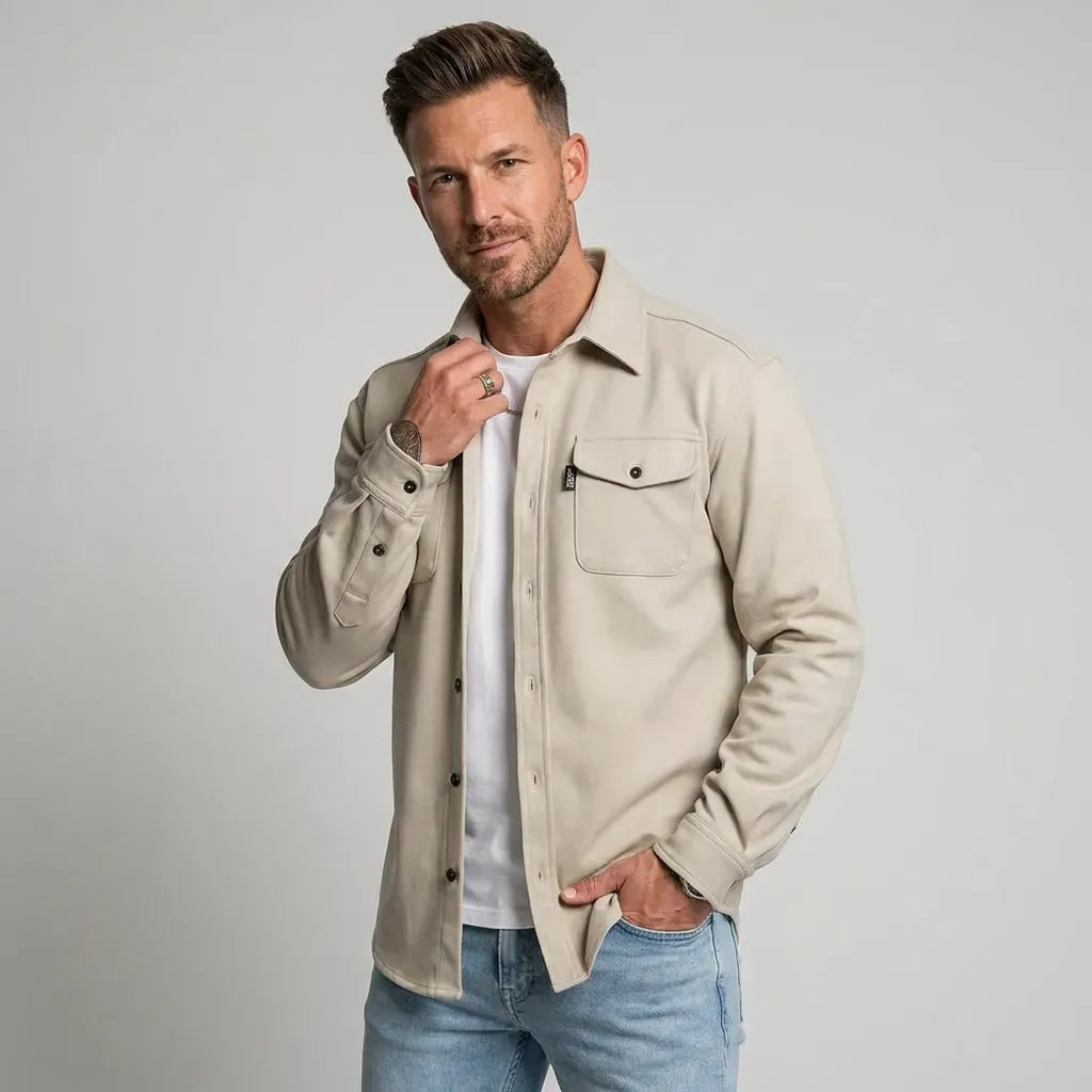 Hemdjacke für Herren im Oversize-Stil aus Flanell mit Taschen Beige 5