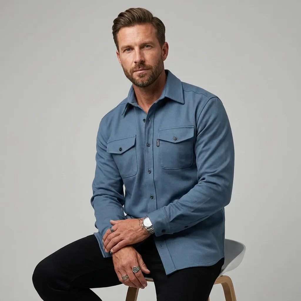 Hemdjacke für Herren im Oversize-Stil aus Flanell mit Taschen Blau 6