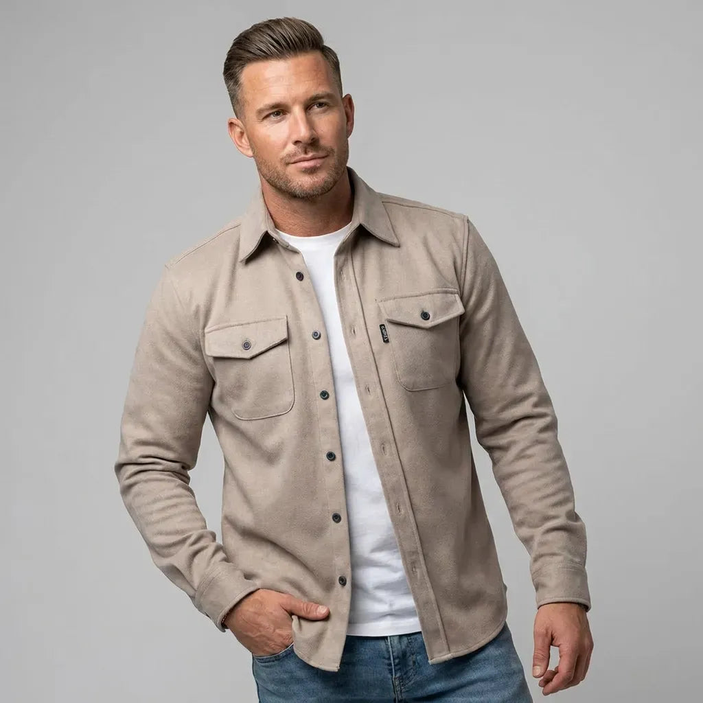 Hemdjacke für Herren im Oversize-Stil aus Flanell mit Taschen Hellbraun 8