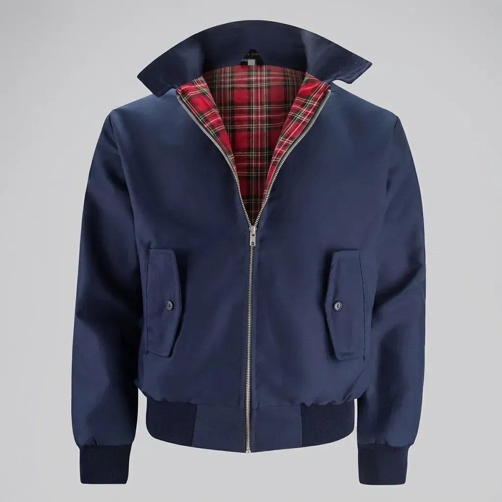 Kurze Jacke für Damen aus Baumwolle mit Karomuster Dunkelblau 3