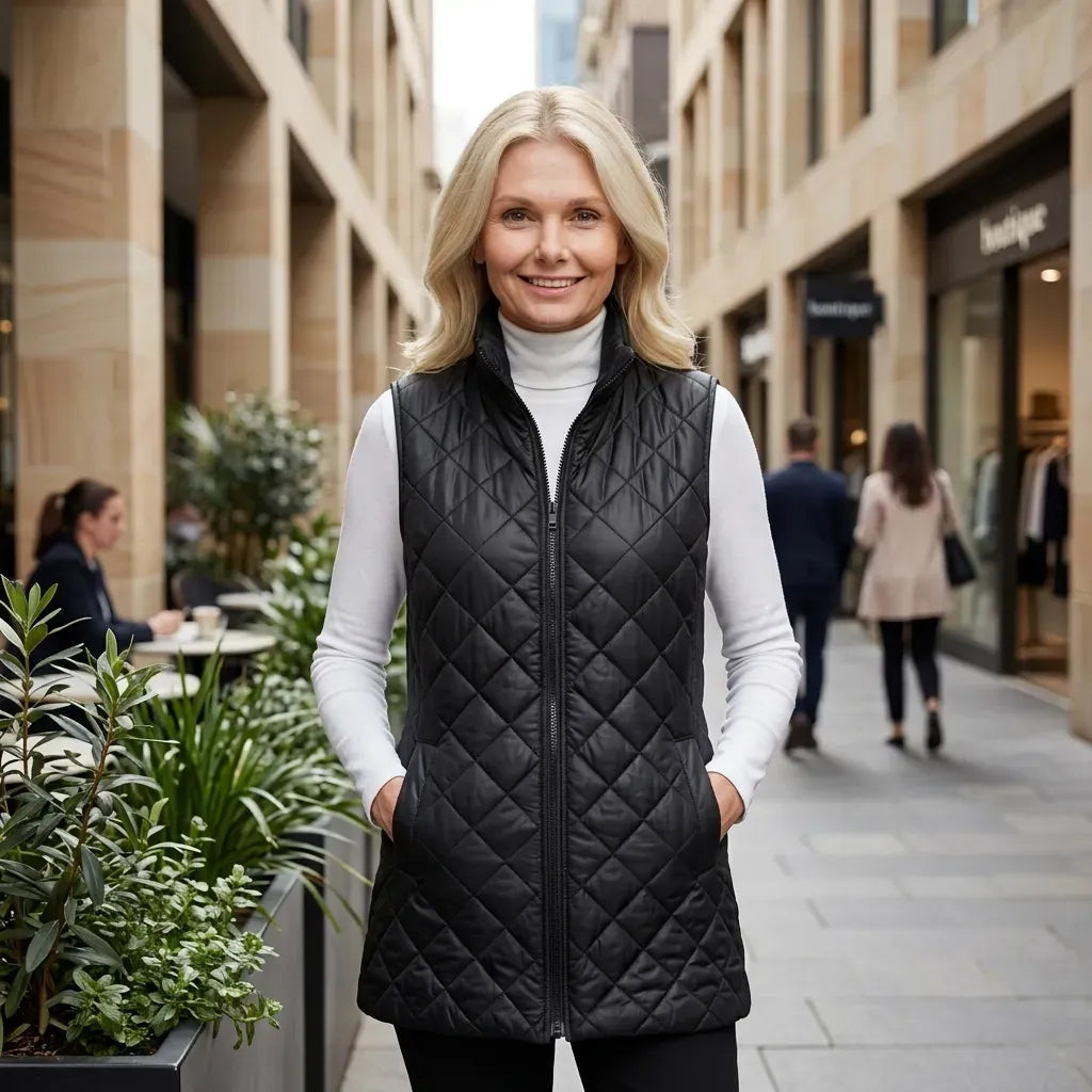 Lange Weste für Damen im glänzenden Look für Outdoor Schwarz 1