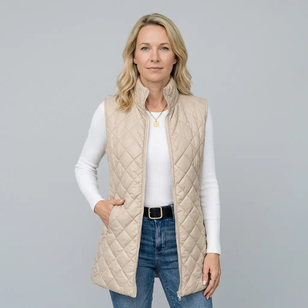Lange Weste für Damen im glänzenden Look für Outdoor Beige 2