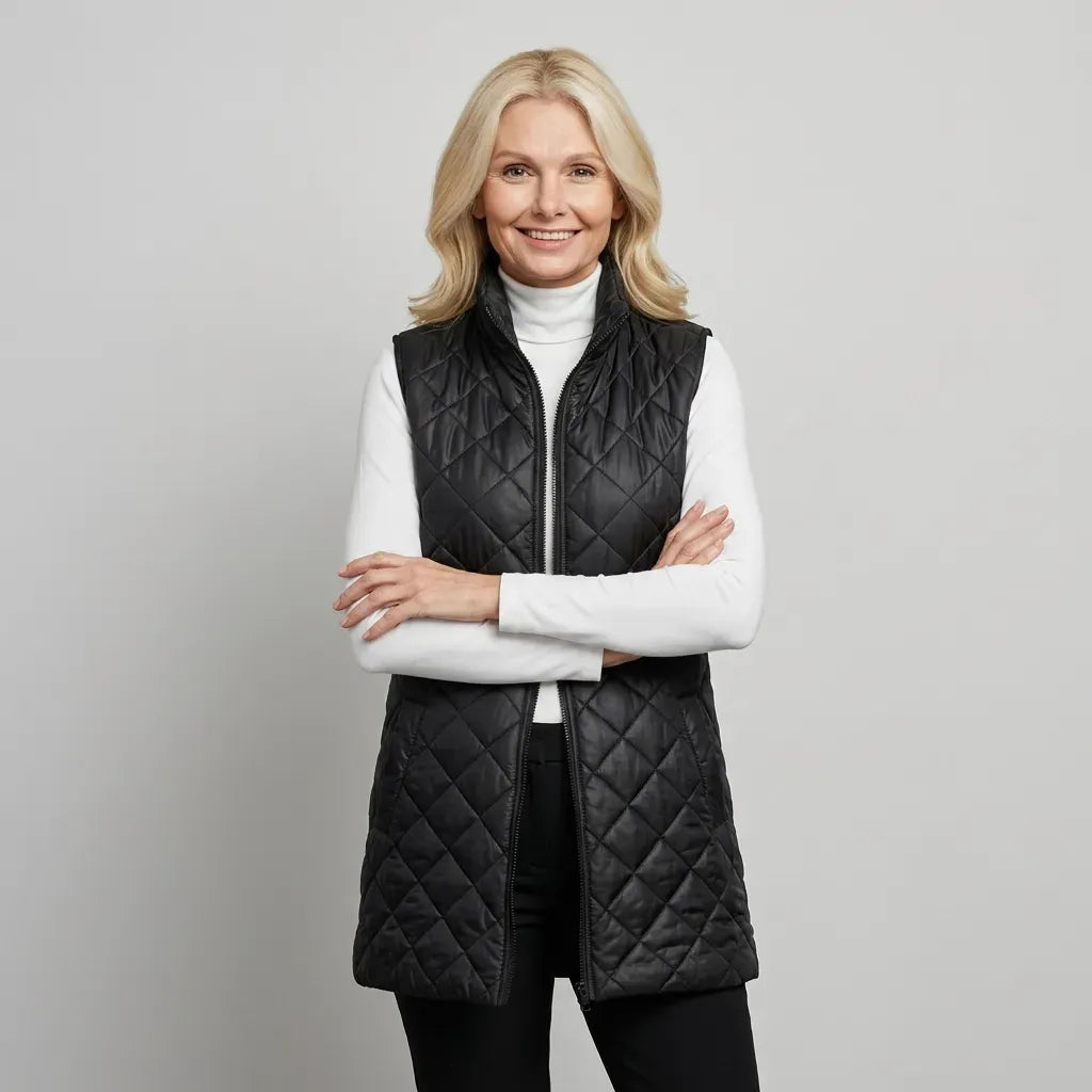 Lange Weste für Damen im glänzenden Look für Outdoor Schwarz 3