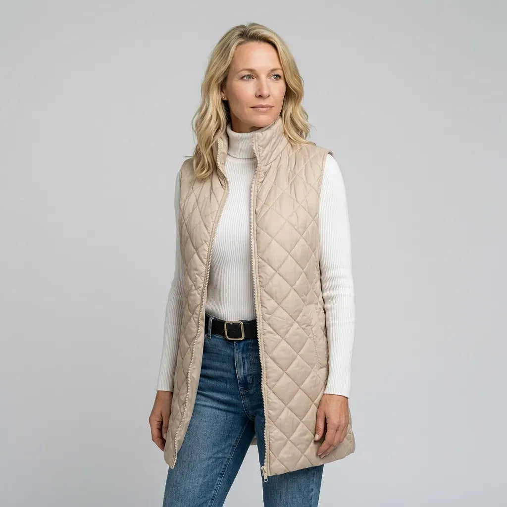 Lange Weste für Damen im glänzenden Look für Outdoor Beige 4