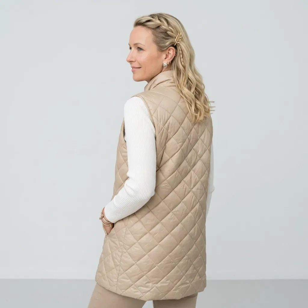 Lange Weste für Damen im glänzenden Look für Outdoor Beige 5
