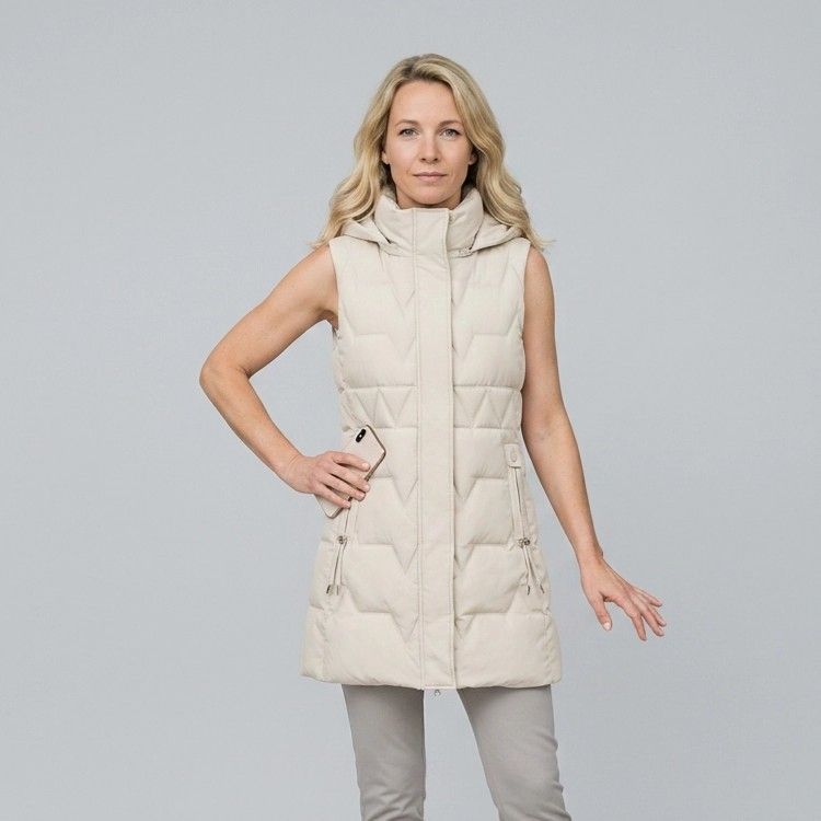 Lange Weste für Damen mit Kapuze in taillierter Form für den Herbst Weiß 3