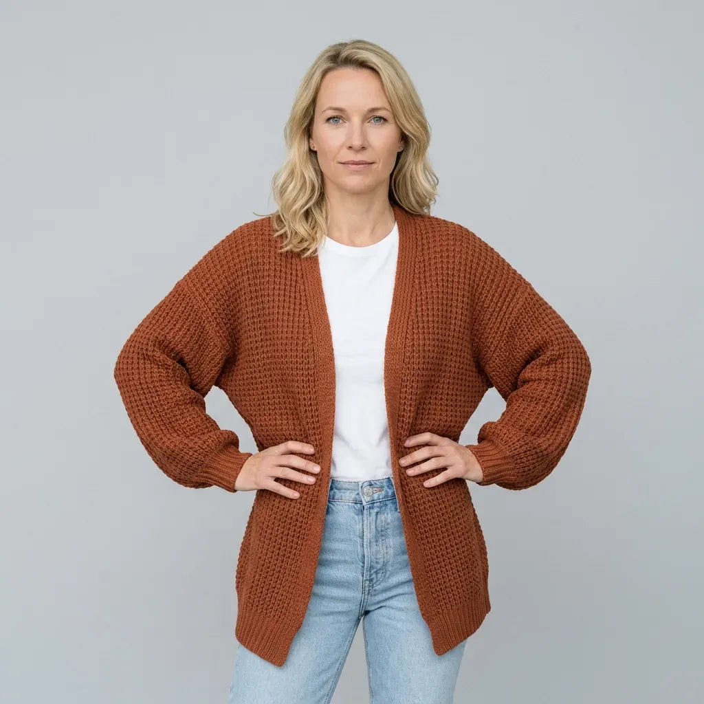 Langer Cardigan für Damen im Oversize-Schnitt aus Grobstrick im lässigen Stil Braun 2