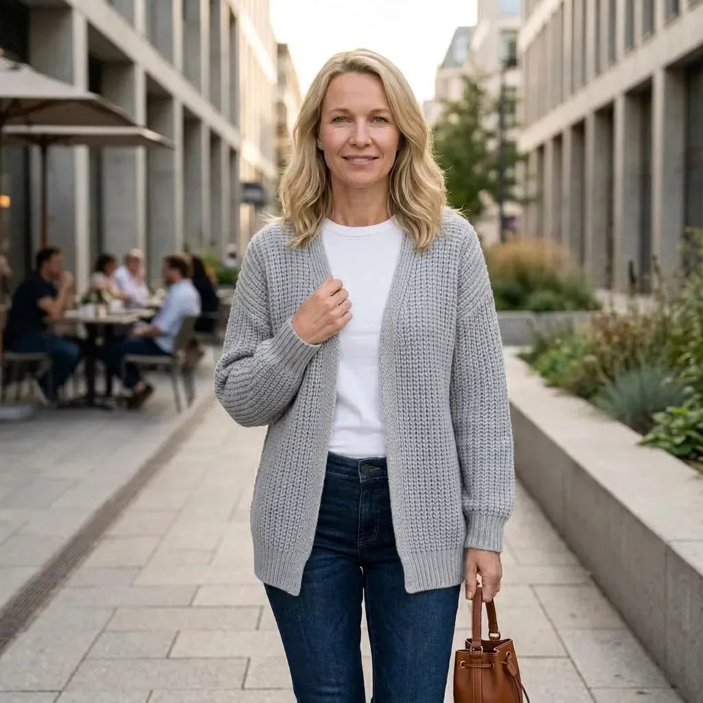Langer Cardigan für Damen im Oversize-Schnitt aus Grobstrick im lässigen Stil Grau 5