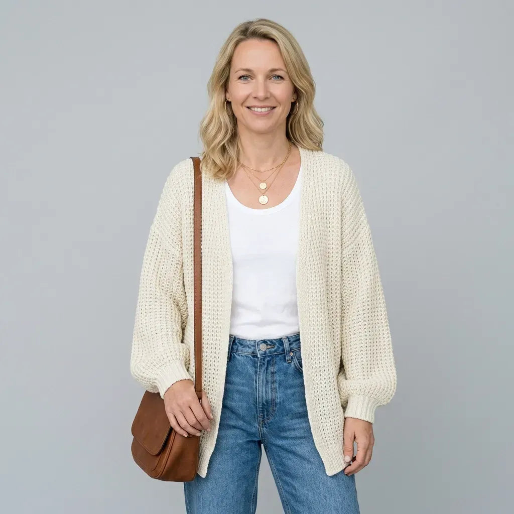 Langer Cardigan für Damen im Oversize-Schnitt aus Grobstrick im lässigen Stil Weiß 6