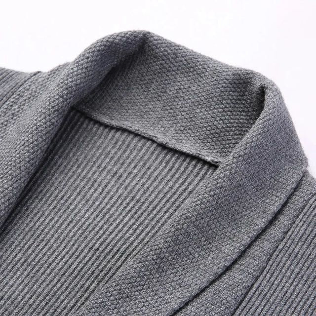 Langer Cardigan für Herren mit Schalkragen aus Feinstrick im eleganten Stil Grau 8