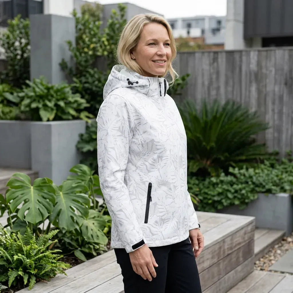 Softshelljacke für Damen mit Kapuze für Outdoor mit winddichtem Material Weiß 1